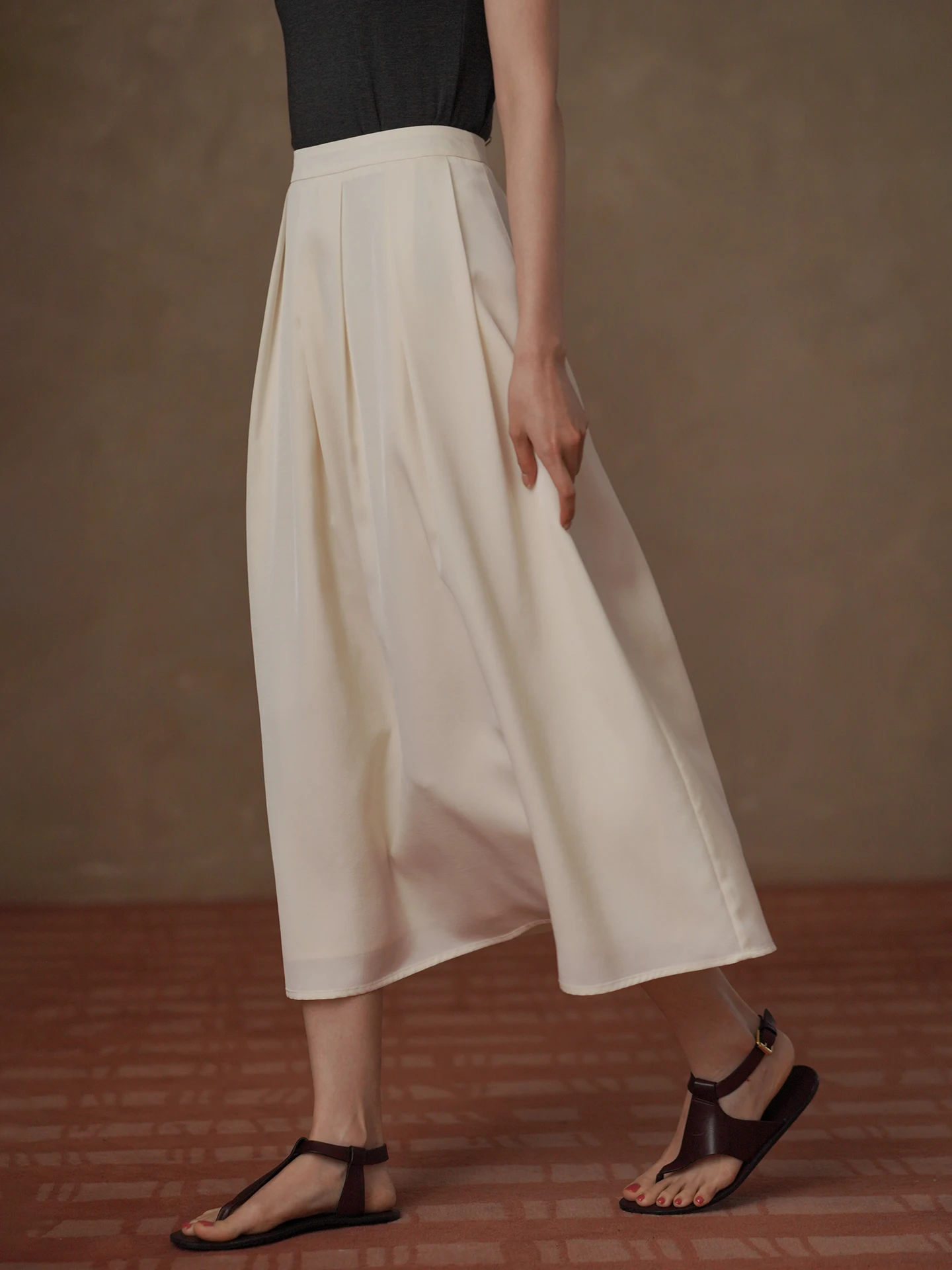 High Waist A-Line Summer Halter Neck Midi Dress Women's Slimming Commute Acetate Blend Pressed Pleat Skirt City Walk Casual
