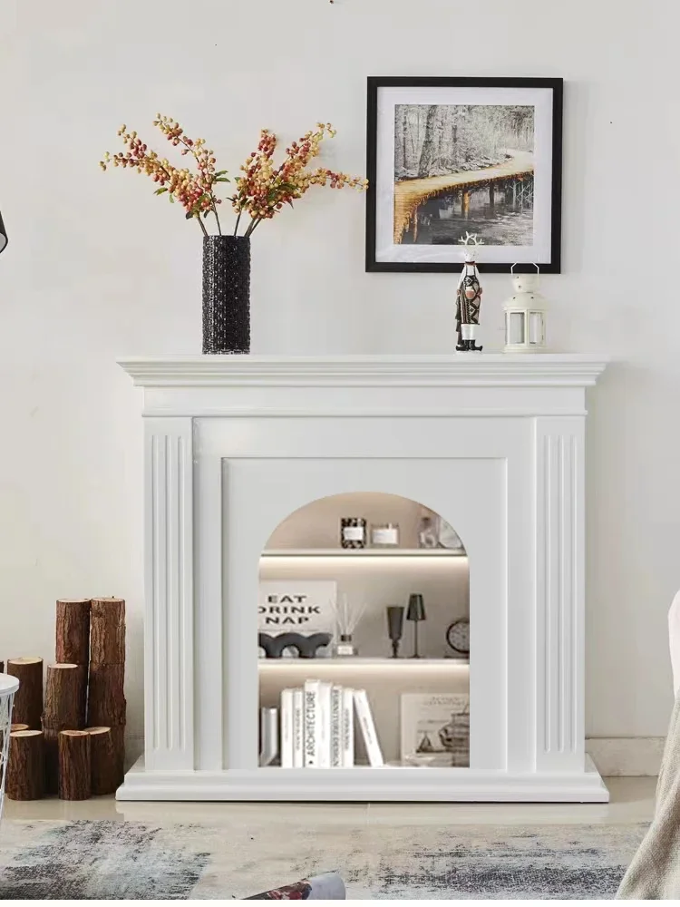 

French, solid wood, with light, simple cream, Internet celebrity, imitation fireplace, sideboard, entryway