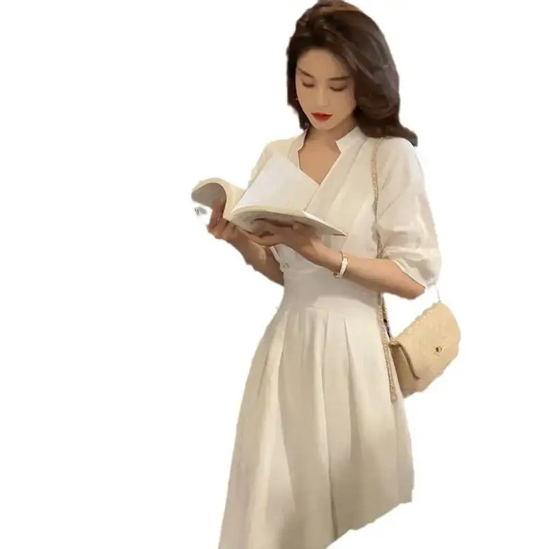 2026 Chic Unique High-End Design Niche Stunning Waist-Controlled White Shirt Dress Summer For Women