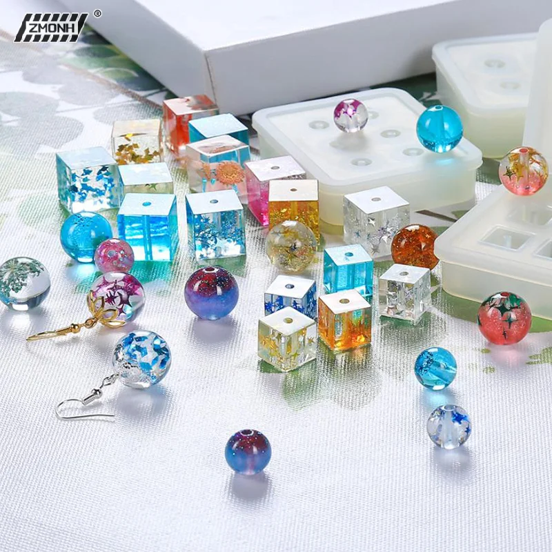 [H]Rectangle Silicone Mould Square Bead Ball 6 Holes DIY Epoxy Jewelry Pendant Mold