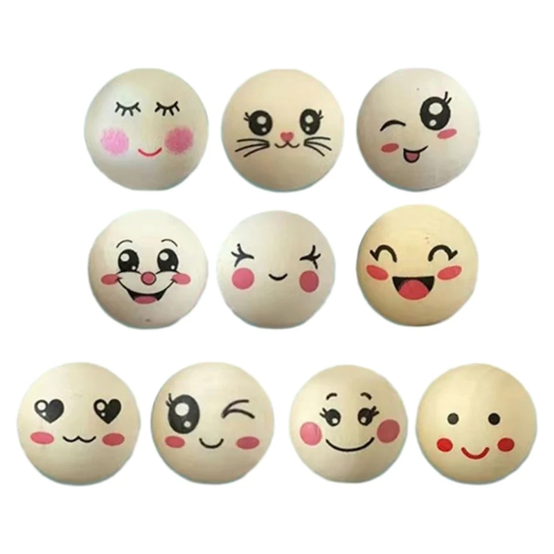 100pcs 20mm Round Beads Wooden Beads with Face Multifunctional Wooden Ball for DIY Bracelet Necklace Jewelry Making