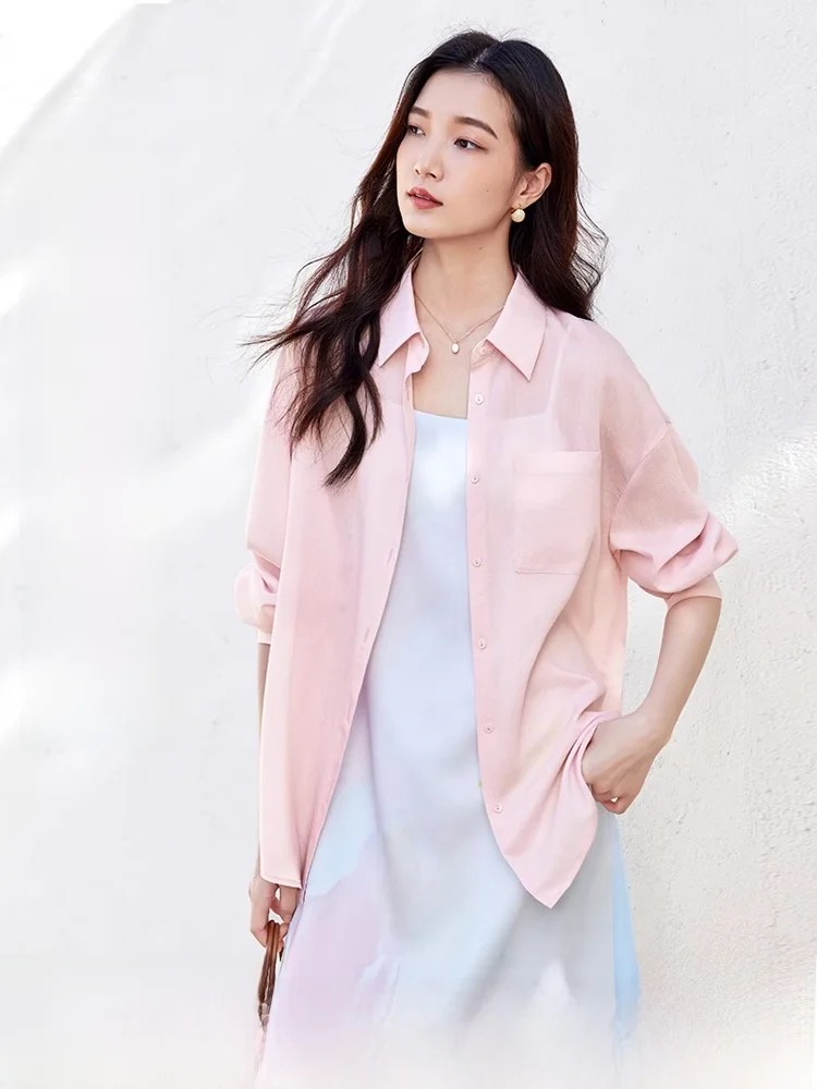 

Многофункциональная однотонная женская рубашка из полиэстера с длинным рукавом, весна 2026, новая, свободного кроя, для защиты от солнца, повседневная