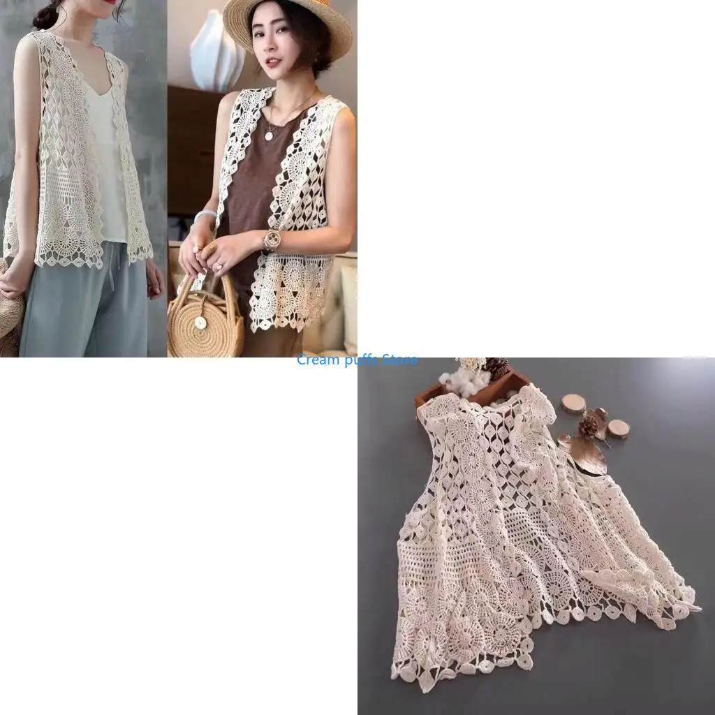 

50L Women Hippie Boho Crochet Leanteveless Жилета Геометрическое кружевное кардиган пляжный прикрытие