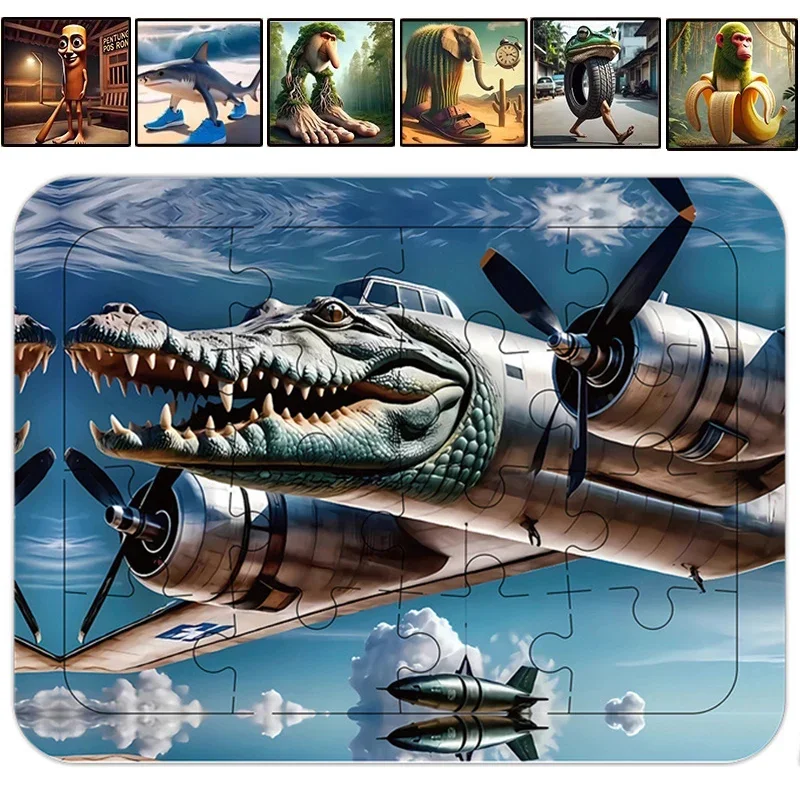 Italian Brainrot Figure Jigsaw Puzzle Tung Tung Tung Sahur Bombardiro Crocodilo Children's Interaction Puzzle Board Game Gift