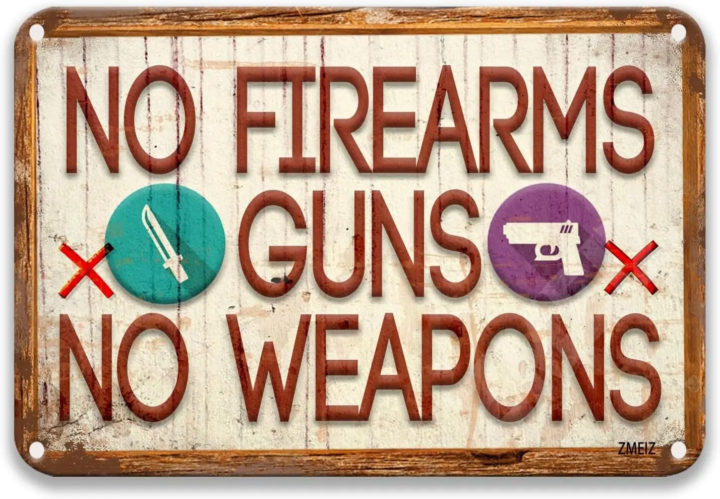 Warning No Firearms Guns Or Weapons Tin Sign Vintage Coffee Wall Decor Pub Parlor Basement Restaurants Cafes 8X12 Inches Tin Sig