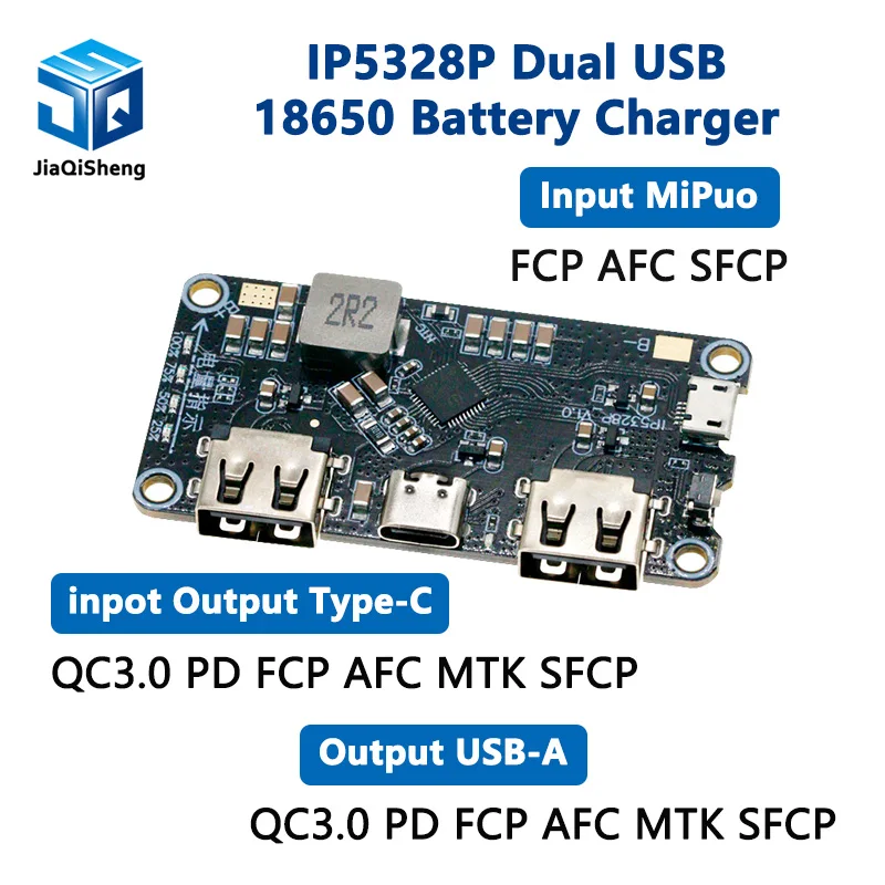 IP5328P Dual USB 18650 Battery Charger treasure Tpye-c 3.7V to 5V 9V 12V Step up Fast Quick Charger Circuit Board QC2.0 QC3.0