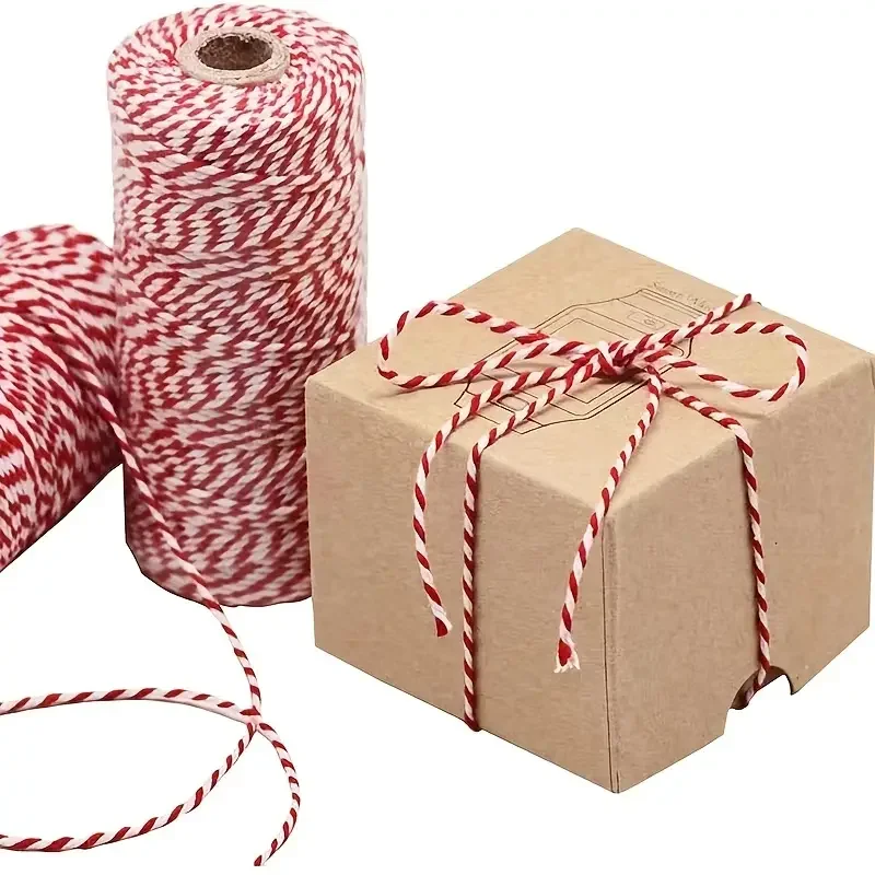 100Meter/Roll Two Colors Cotton Baker Twine Rope Cord Christmas Wedding Decoration Gift Packaging String DIY Gift Crafts Wrap