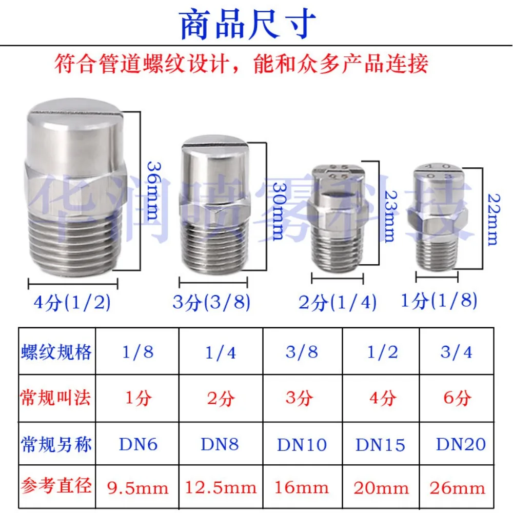316 Stainless Steel Pipe Fitting Fan Spray Nozzle 1/8-1/2BSPT Cleaning Atomizing Industrial Dust Removal Humidification Cooling