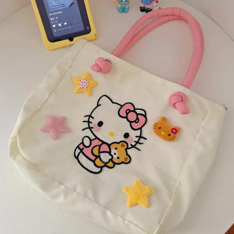 Sanrio Hello Kitty Girls Shoulder Bag Anime Print Pattern Handbag High-Capacity Commuting Bags with Shoulder Strap Student Gift