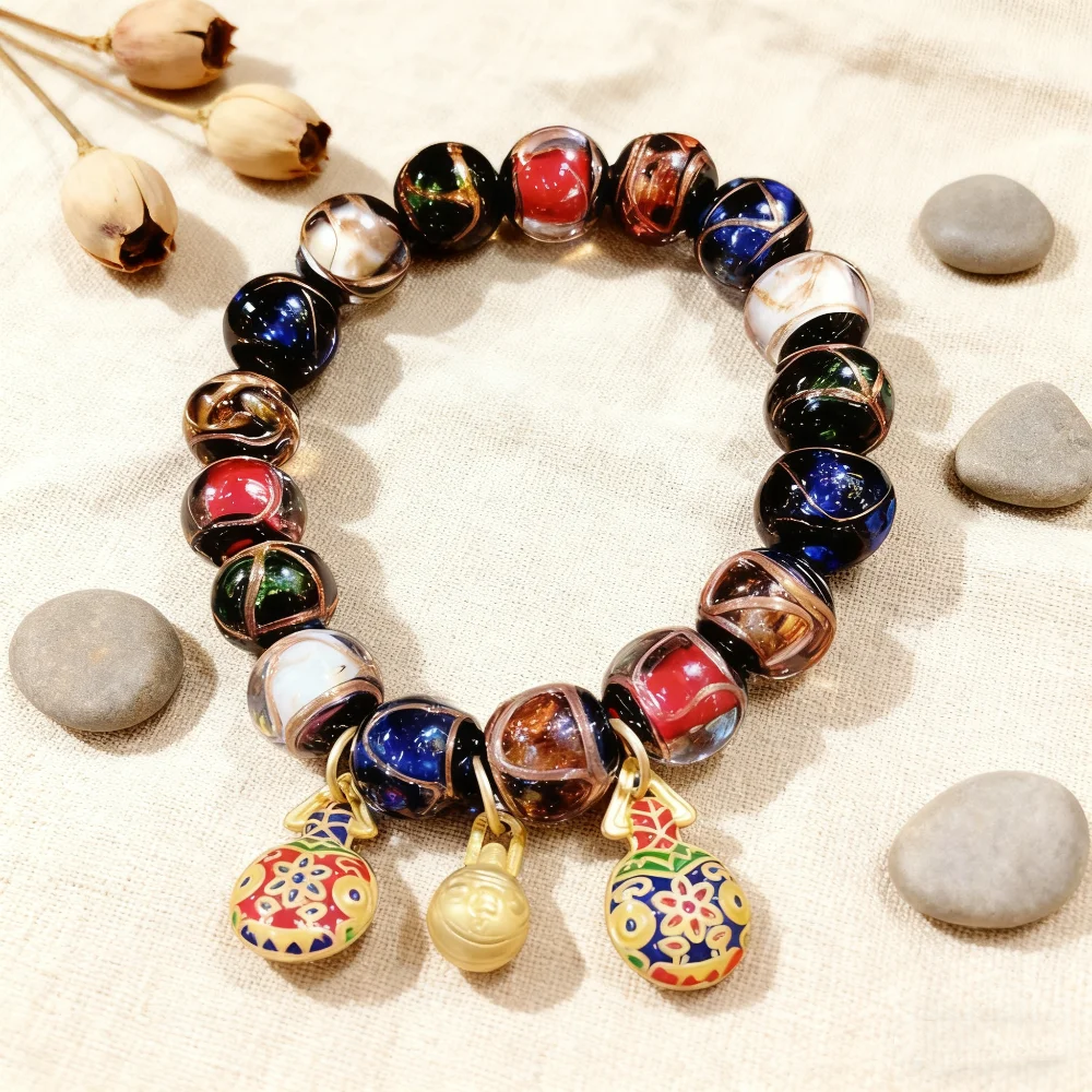 

Jewelry Bracelet Fashion Handmade Colorful Incense Ash Glass Enamel Charms Women's Hand Bracelets Magic Protection