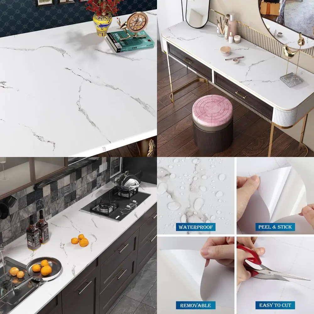 ورق اتصال رخامي مقاوم للماء لأسطح المطبخ - 36 × 200 ورق جدران قابل للتقشير واللصق من الرخام الأبيض #1