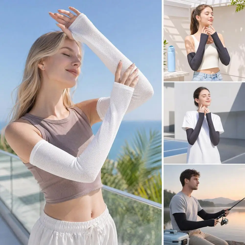 Lightweight Cooling UV Sun Sleeves For Women Thumb Hole Breathable Loose Arm Cover For Hiking Cycling Driving Outdoor Sport