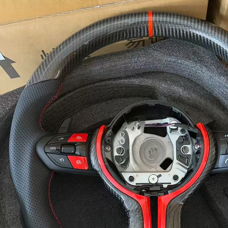 Steering wheel modified with carbon fiber material and red style buttons for BMW F30 F36 F32 F33 F34 F31 F35 F26 F15 F10 F11
