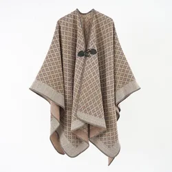 WeHello-Button Shawl With Oversized Ethnic Style, Thickened Warmth, Split Cape, Bohemian Men and Women's Travel Scarf