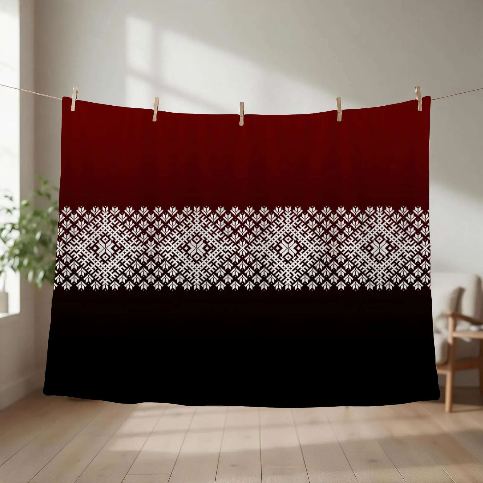 Red Black and White Latvian Lielvarde Belt motif Throw Blanket couch cozy soft plush fuzzy picnic outdoor blanket