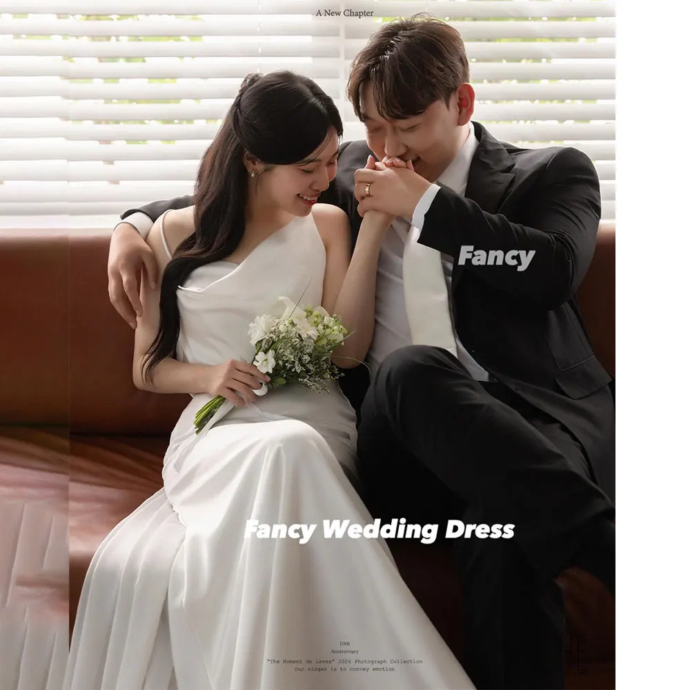 Fancy Simple Korea Wedding Dress Mermaid Elastic Satin Prom Gown Photo Shoot Customized Evening Dresses