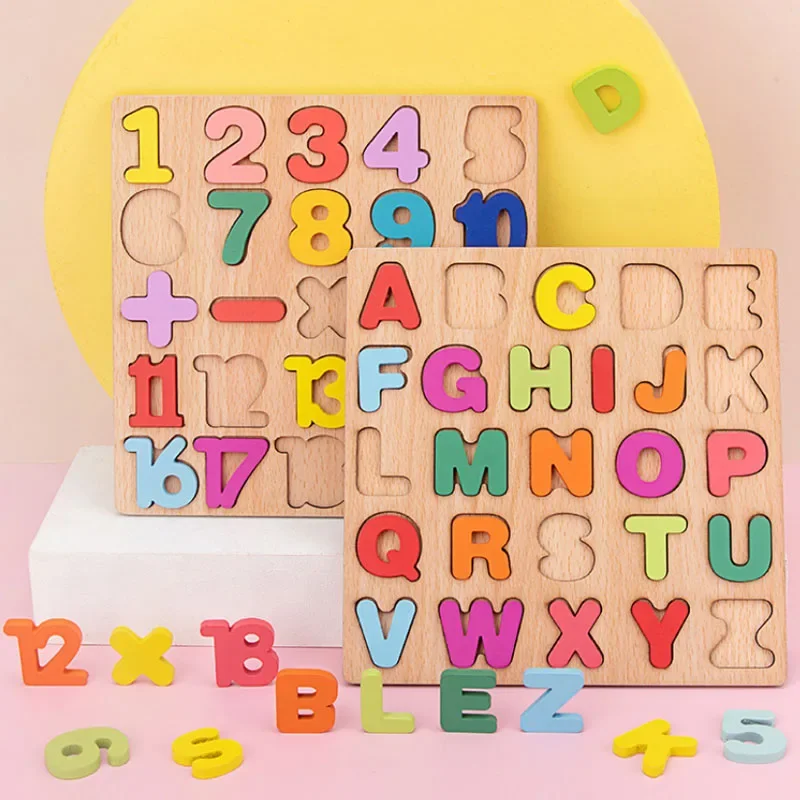 Wooden Puzzle Montessori Toys for Baby 1 2 3 Years Old Kids Alphabet Number Shape Matching Games Children Early Educational Toys