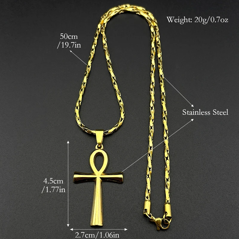 الصليب المصري عنخ مفتاح الحياة قلادة قلادة الفولاذ المقاوم للصدأ الذهب اللون تميمة سلسلة الدينية القلائد مجوهرات هدية #6