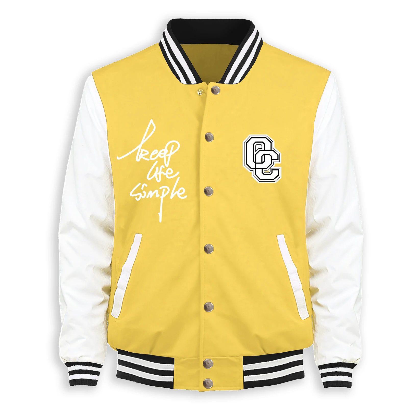 

Keep Life The Letters O And C Men Jacket Fleece Baseball Jersey Fashion Button Colour Streetwear Unisex Vintage Loose Clothing