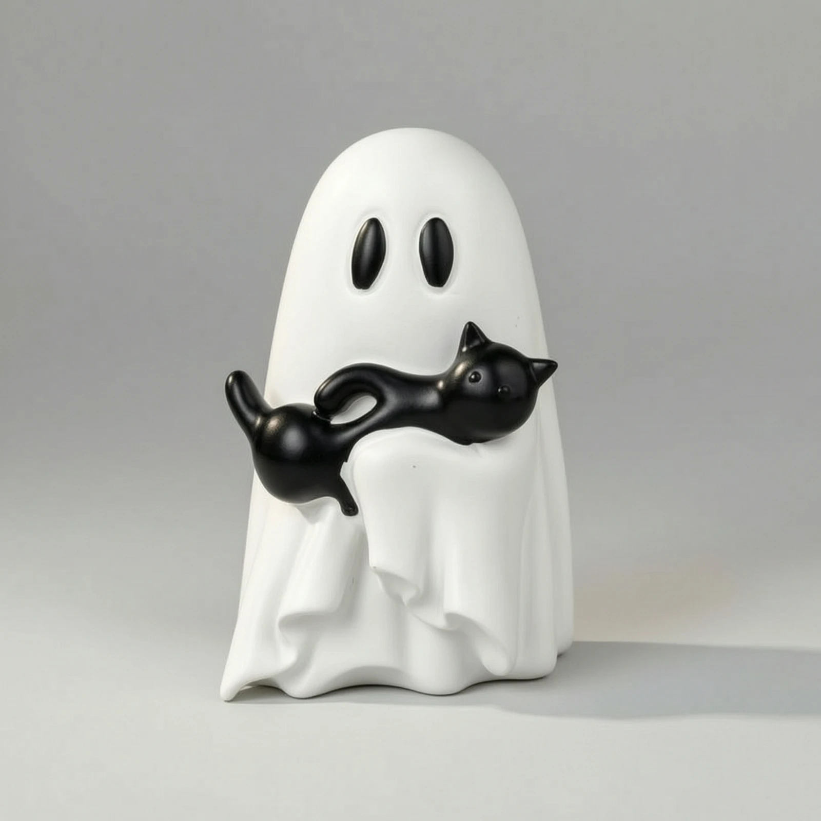 Ghost with Black Cat Festive Ghost Cat Figurine Decoration Spooky Decor Adorable for Shelf, Desk view 5