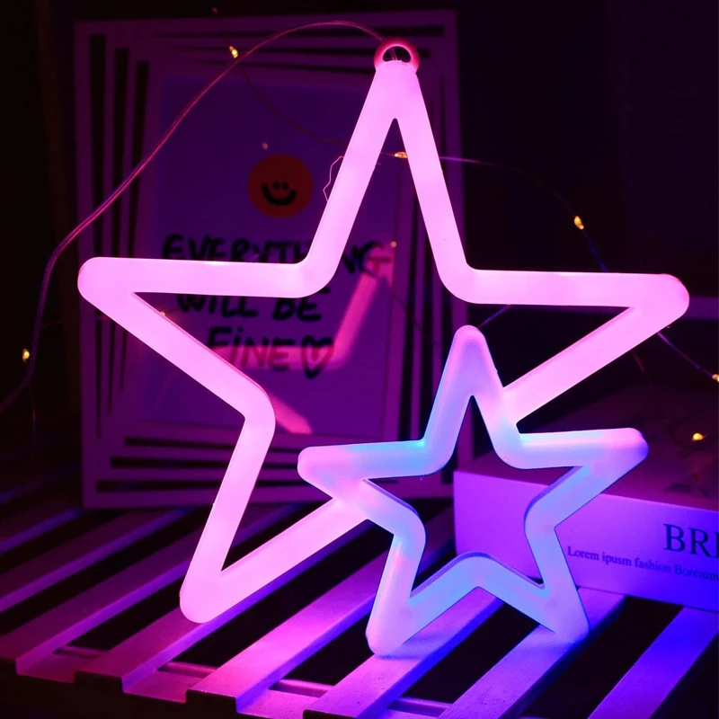 Led Neon Light Dual Star Shaped Night Light Creative Bedroom Decoration Light Bar Atmosphere Light Double Side Colorful Light