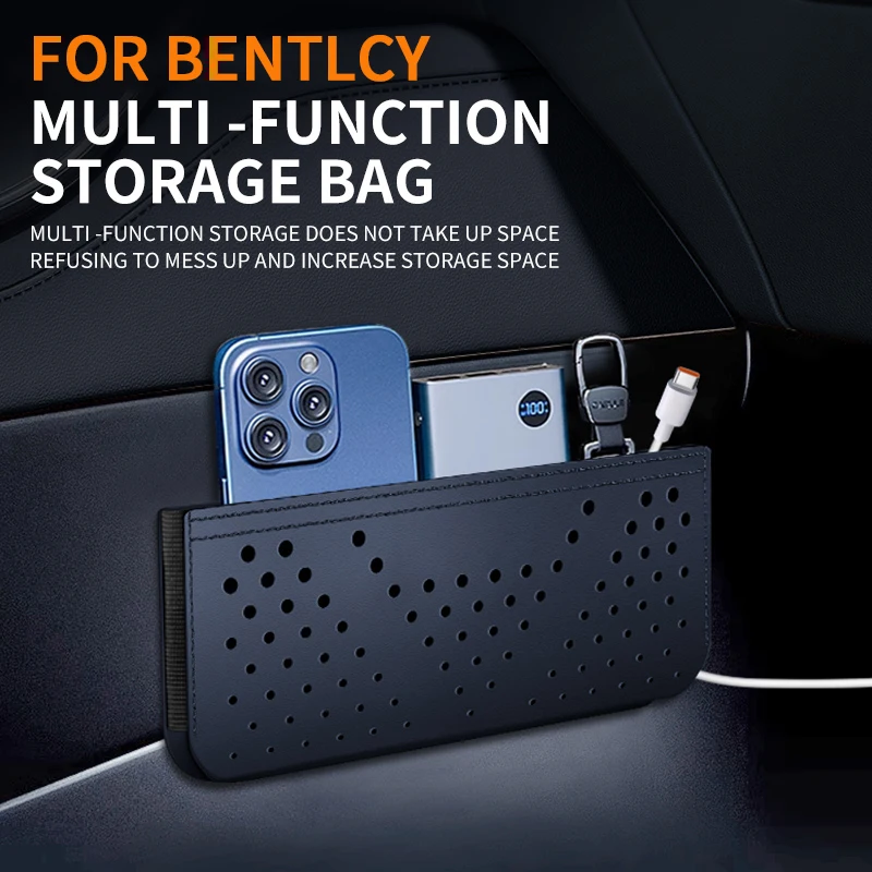 Luxury Perforated Leather Car Storage Pocket,For Bentley Continental GT Bentayga Flying Spur Wraith Multi-function Storage Bag