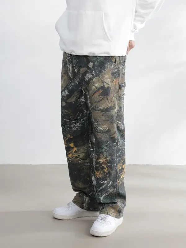 2024 American Outdoor Straight Leg Personalized Branch Camo Retro Workwear Pants for Men and Women Hip Hop Loose Casual Pants