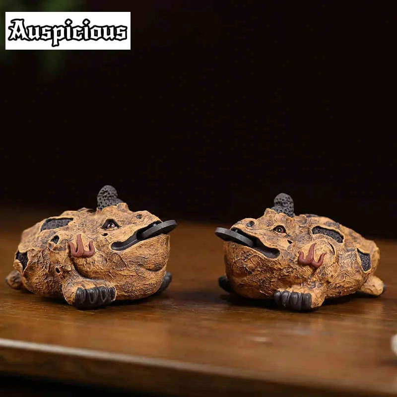 

Creative Purple Clay Tea pet Boutique Bark golden Toad sculpture Handmade Sculpture Crafts Home Teaware Decoration Art