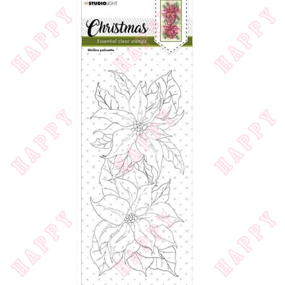 

Clear Stamps Christmas Slimline Poinsettia Template DIY Scrapbook Album Decoration Embossing Paper Greeting Card Craft Handmade