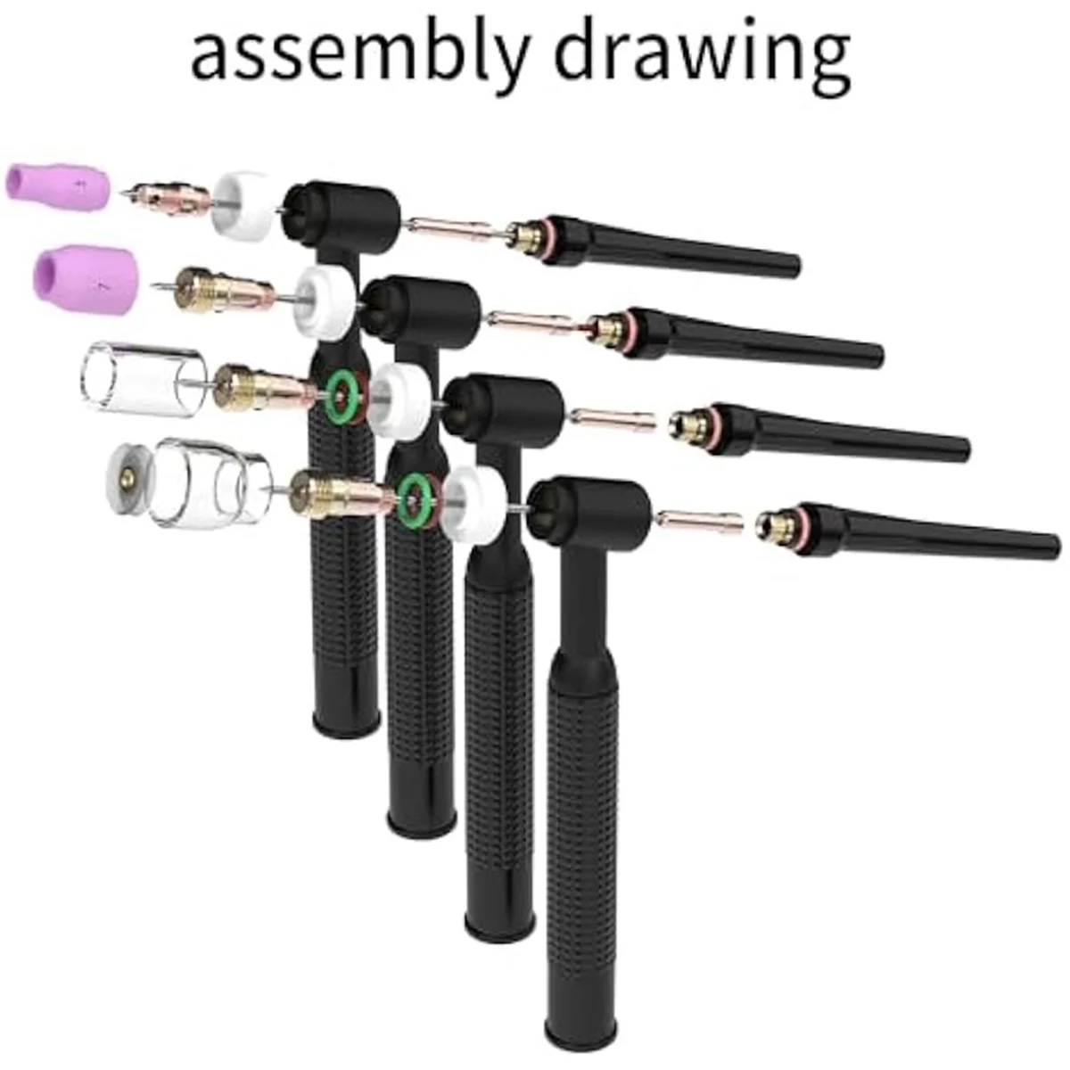 A002 123 قطعة طقم شعلة لحام TIG-فوهة، كوليت، عدسة غاز قصيرة 12 كوب زجاجي مقاوم للحرارة، مستهلكات لـ -17/18/26