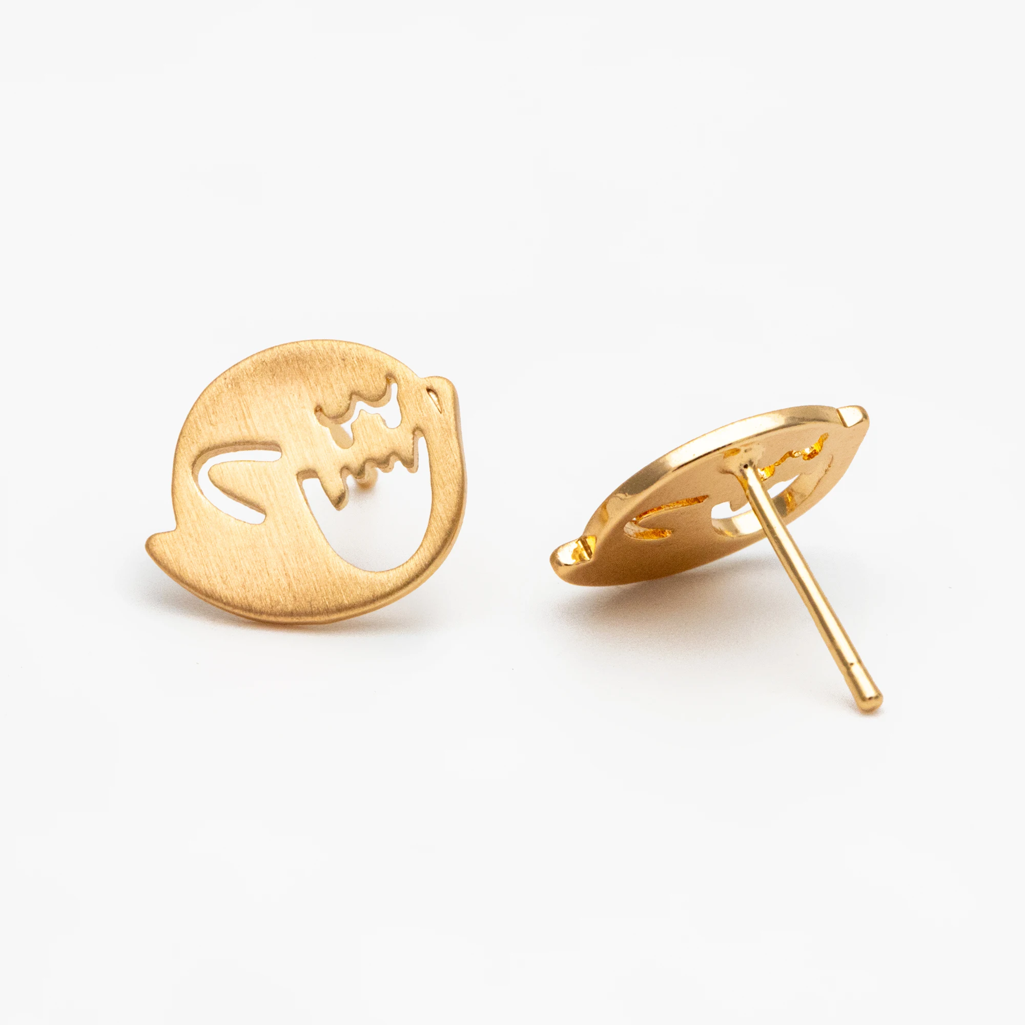 10pcs Gold Ghost Earrings 11x13mm, Gold Plated Brass Minimalist Stud Earrings (GB-4098)