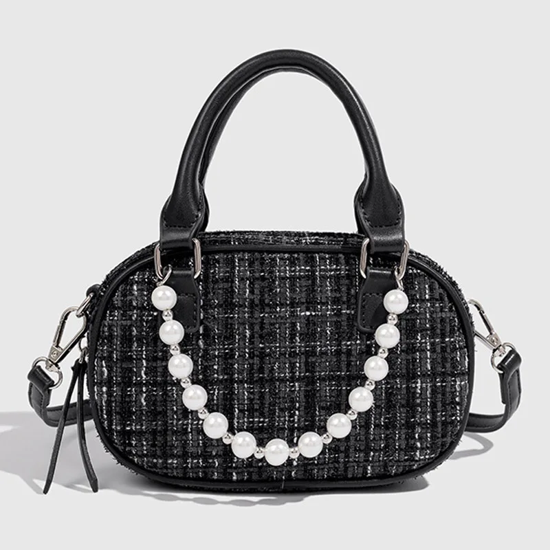 

Роскошный дизайнерский плечевой ремень из искусственной кожи и шерсти с жемчугом, женская сумка в стиле ретро, сумка через плечо, подушка Boston Tote, маленькая квадратная сумка