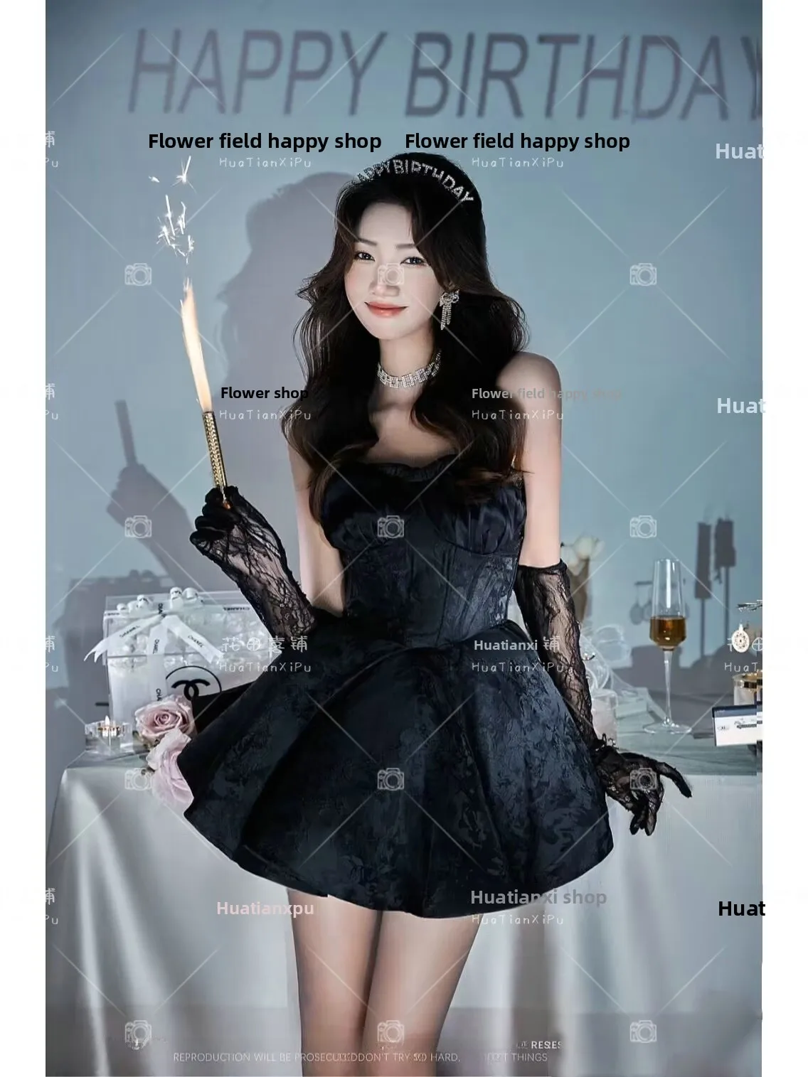 

Black Photography Studio New Style Birthday Dress Atmosphere Girl Feeling Rich Miss Photography Clothing Korean Magazine Style