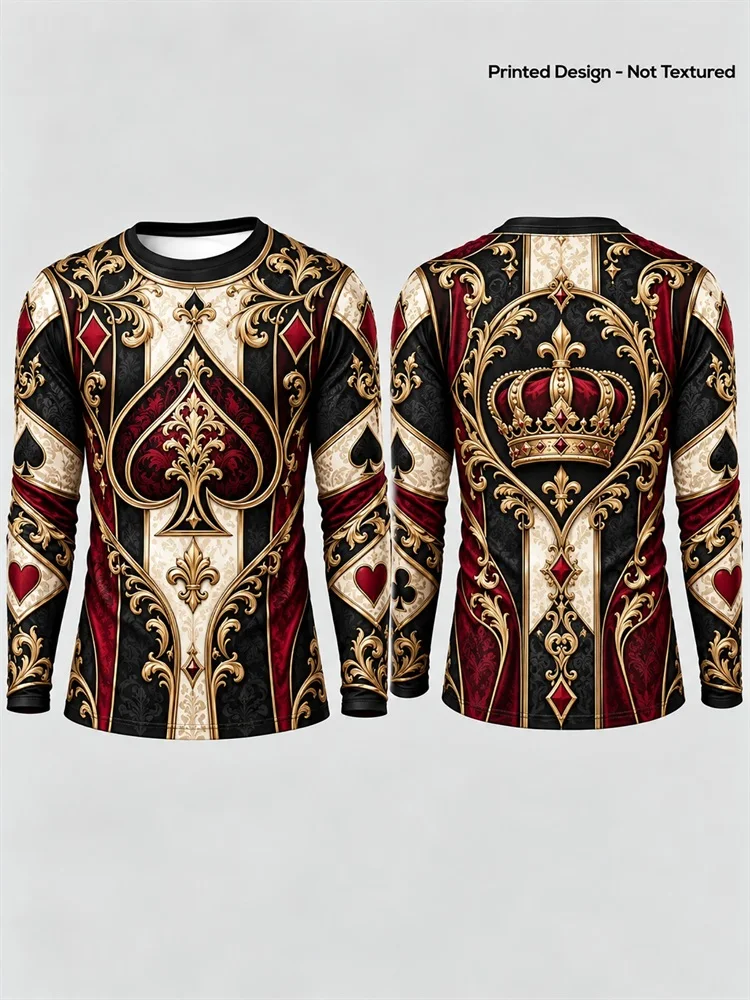 Men's Playing Card Spade Heart Diamond Club Crown Gold Baroque Red Black Long Sleeve T-Shirt Graphic Pullover Tops Gift New