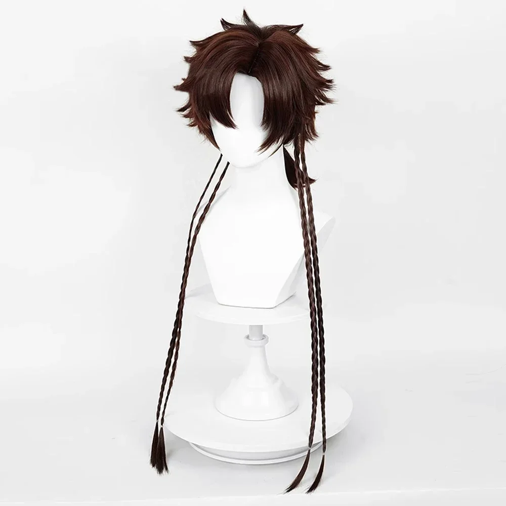 RANYU Men Brown Long Short Straight Wig Mullet Jellyfish Head Synthetic Anime Cosplay Hair Wig For Daily Party