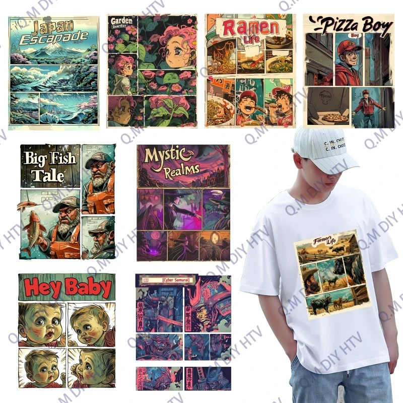 Vintage abstract comic poster clothing stickers DTF heat transfer printing applique T-shirt bag decoration DIY ironing sticker
