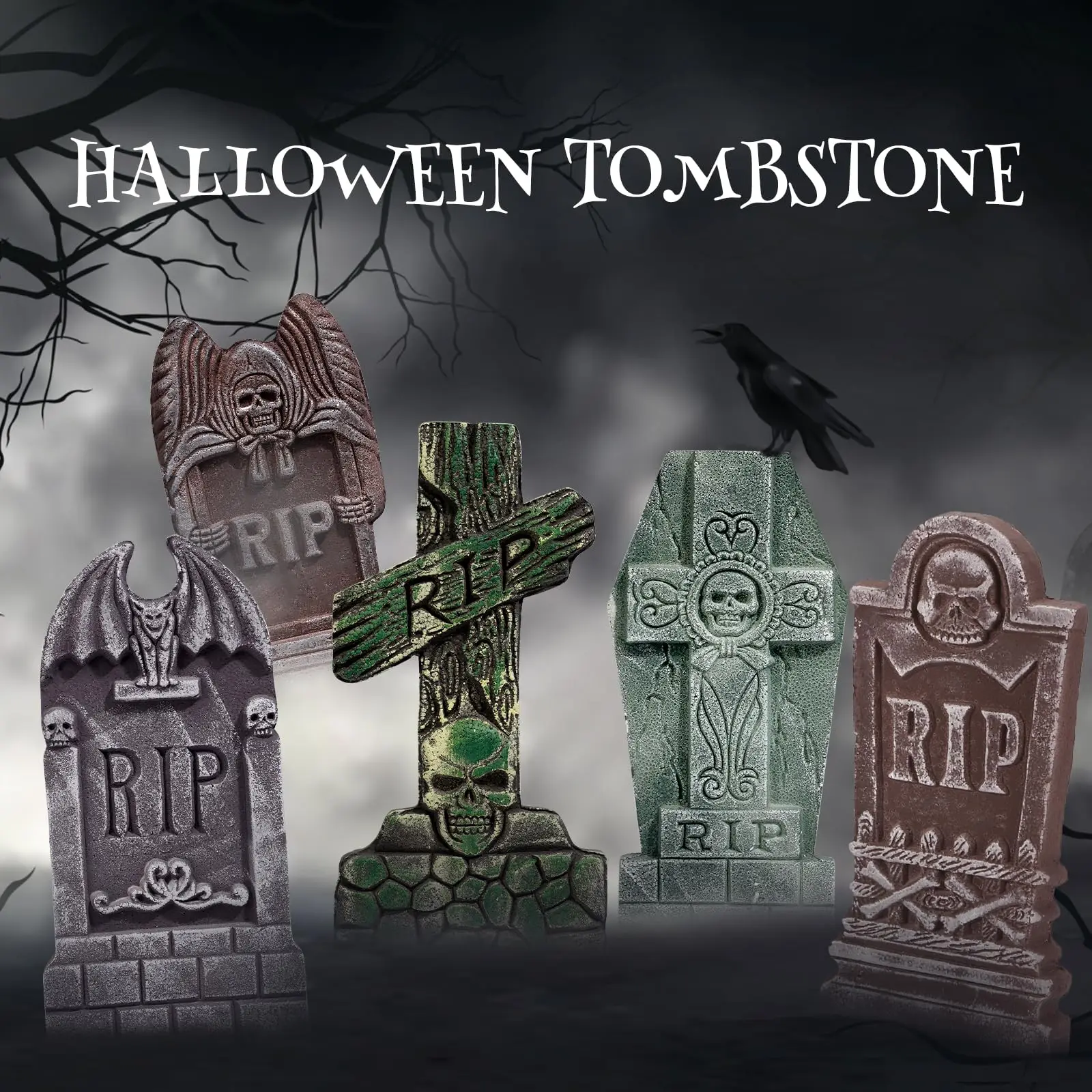 17” Halloween Foam RIP Graveyard Tombstones, Halloween Decorations, Halloween Tombstones Outdoor Graves Decorations, for Yard