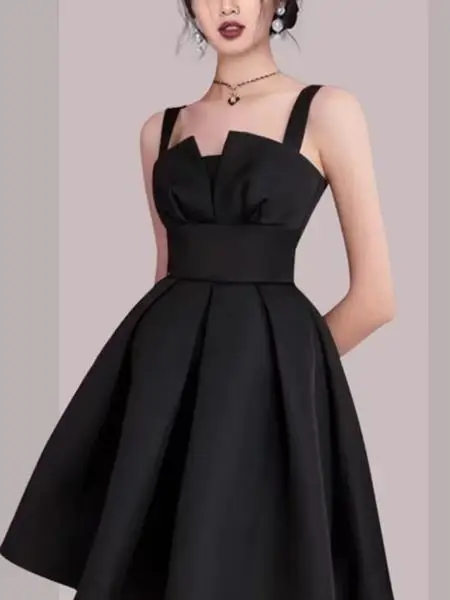 

Новинка 2025, атласное платье с двойным плечом, элегантное платье Dr Hepburn Little Bla Dr, наряд для пар, костюм сестры, вечернее платье