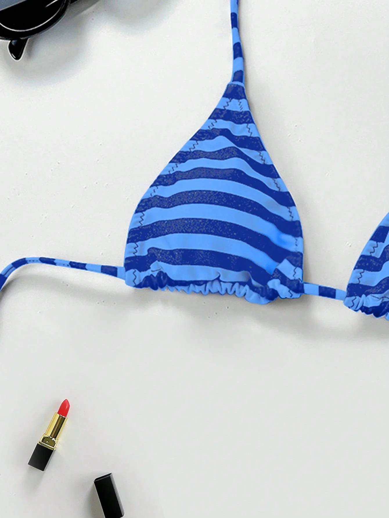 

Women's Striped Triangle Bikini Top For Beach Vacation Swimwear