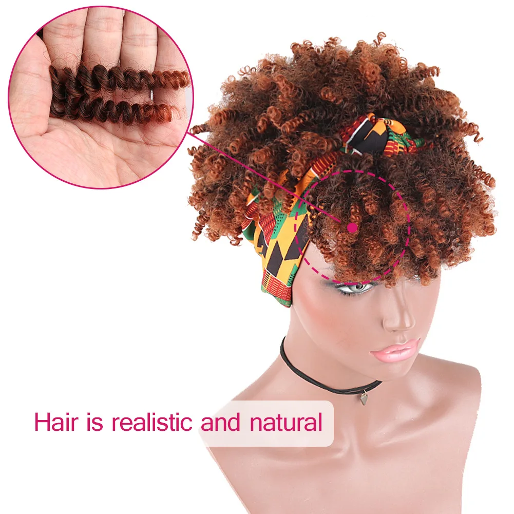 Pelucas de diadema rizadas cortas Afro Puff para mujer, peluca rizada, turbante sintético Natural, envoltura, Cosplay, uso diario