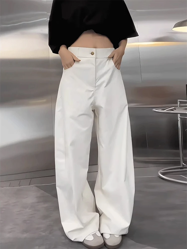 

White Cleanfit American Sle Knife Pants Men Women Summer Loose High Waist Slim Wide Leg Straight Casual Trousers