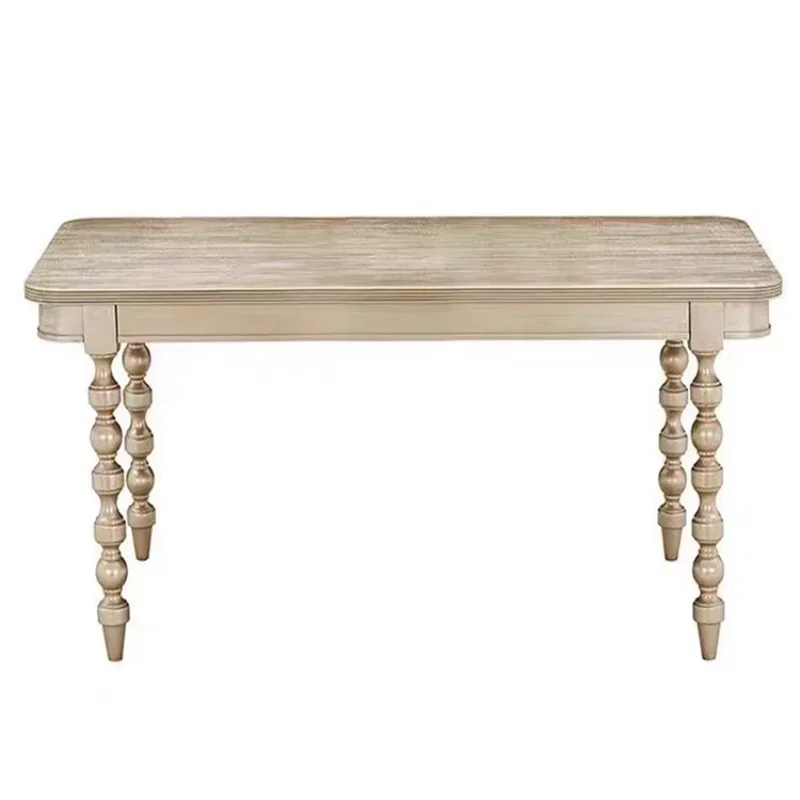 Light luxury champagne solid wood dining table and chair combination carved rectangular dining table round dining table
