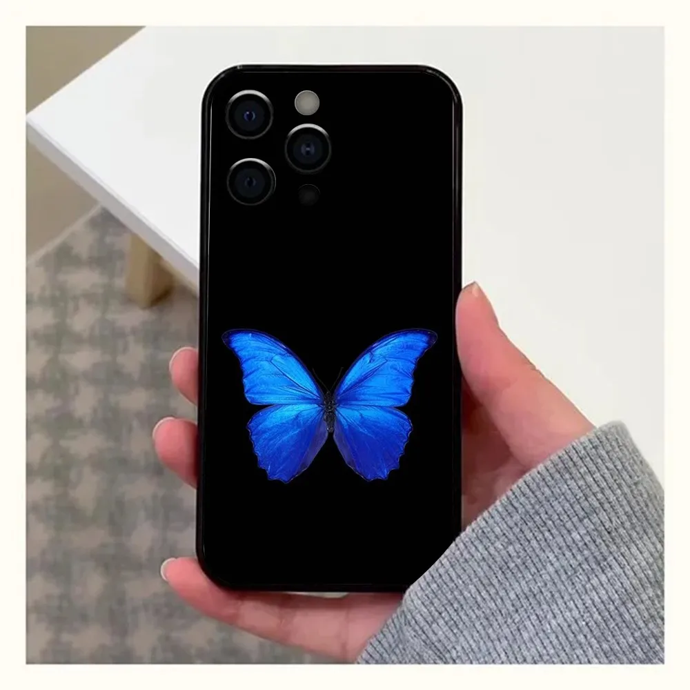 Blue Butterfly Beautiful Wing Phone Case For Apple iPhone 15,14,13,12,11,Pro,X,XS,Max,XR,Plus,Mini Soft Black Cover