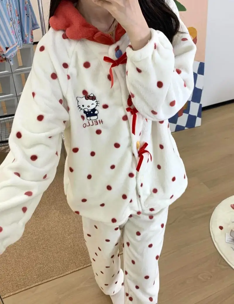 

Женские милые теплые пушистые пижамные комплекты – мягкая домашняя одежда для сна в горошек с бантом для женщин, уютная повседневная одежда для отдыха, расслабляющий наряд для ночи