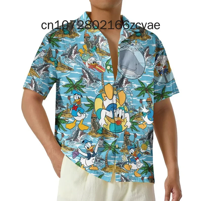 

2024 New Donald Duck Tropical Hawaiian Shirt Men's And Women's Button Mickey Hawaiian Shirt Casual Fashion Street Y2K Shirt