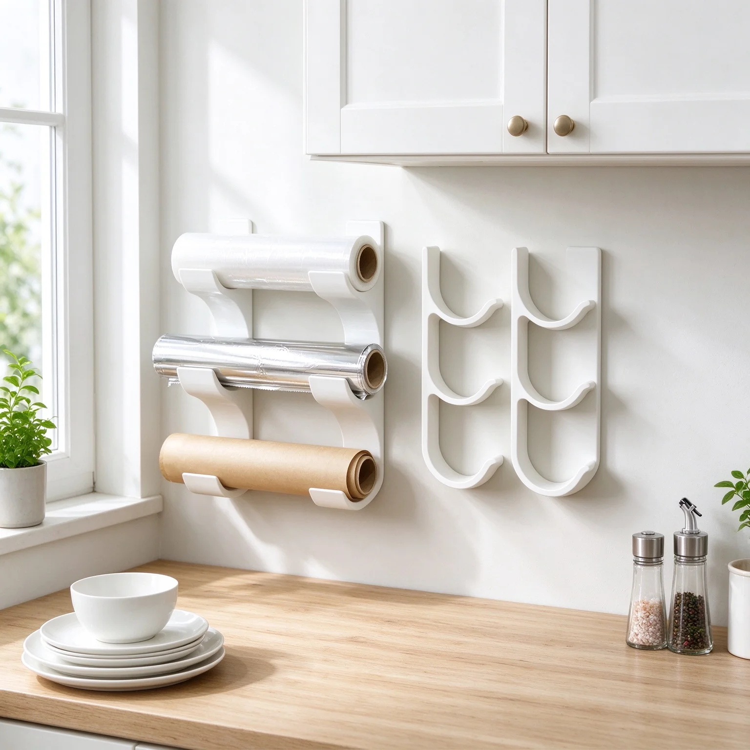 Two-Piece Set Food Wrap Holders, Capable of Holding 3 Rolls of Kitchen Paper, Food Wrap, and Aluminum Foil.
