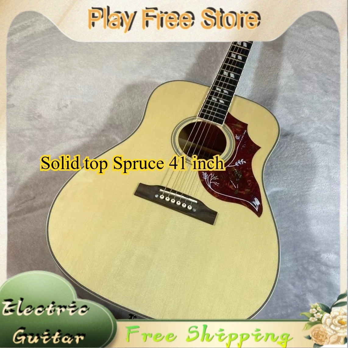 Acoustic Guitar Wood Color Bird Style Spruce Solid Top Rose 