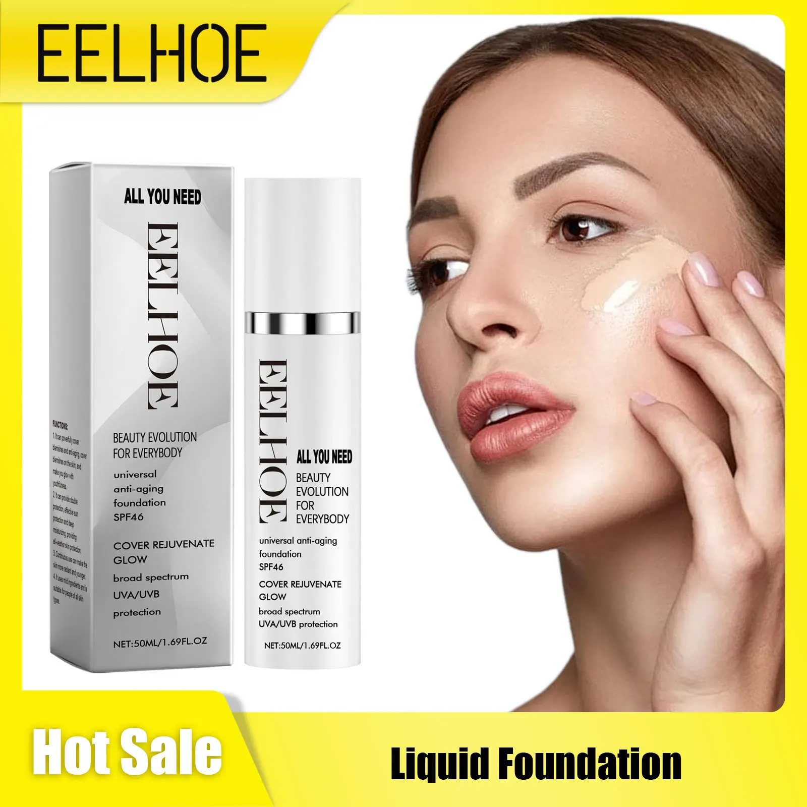 Sunscreen Foundation UV Protector Blemishes Freckles Concealer Full Coverage Hyaluronic Acid Sun Cream Makeup Liquid Foundation