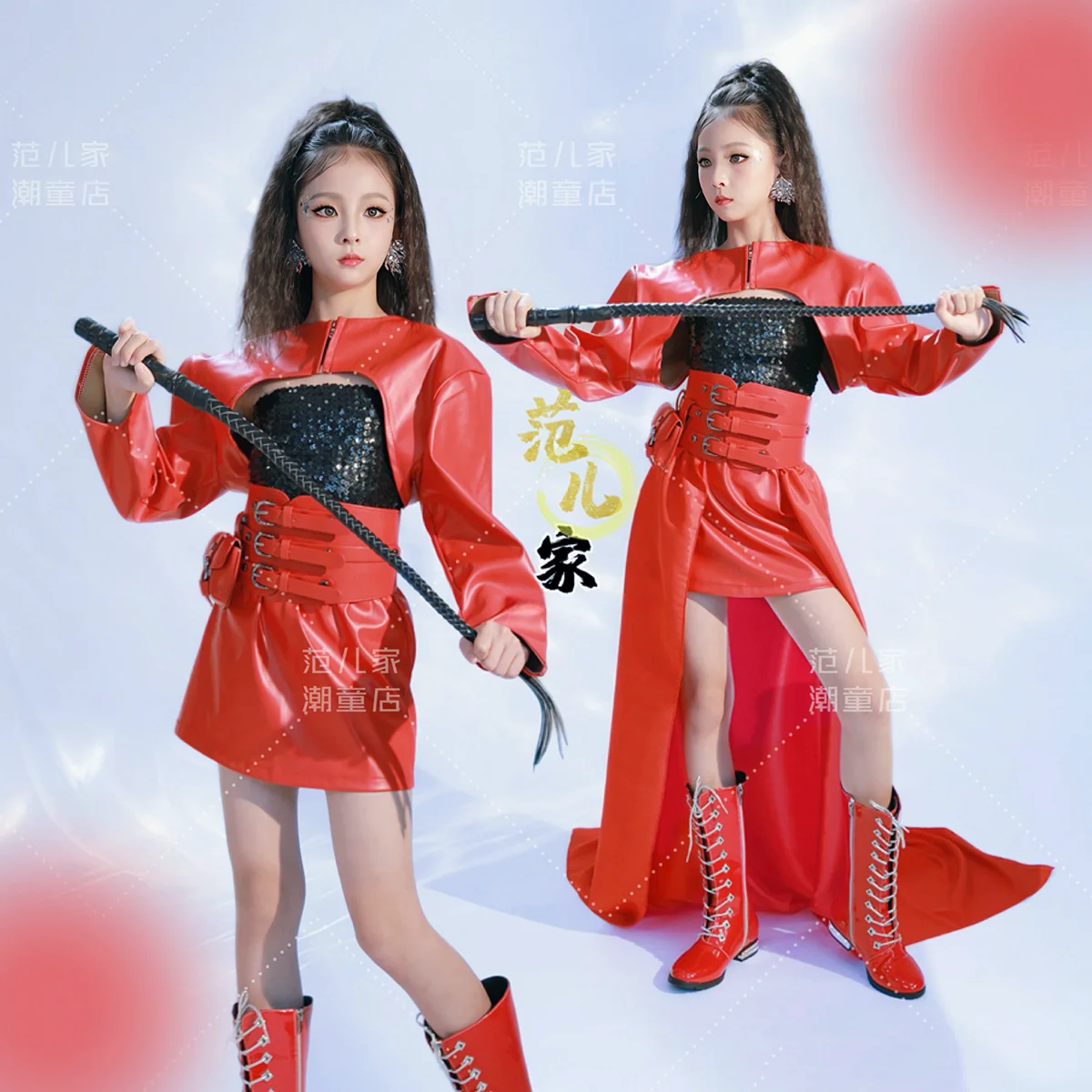 Roter Kinderanzug Mädchen Kpop Outfit Partykleid für Kinder Hip Hop Street Dance Ballkleider Jazz Dance Performance Anzug Bühnenshow