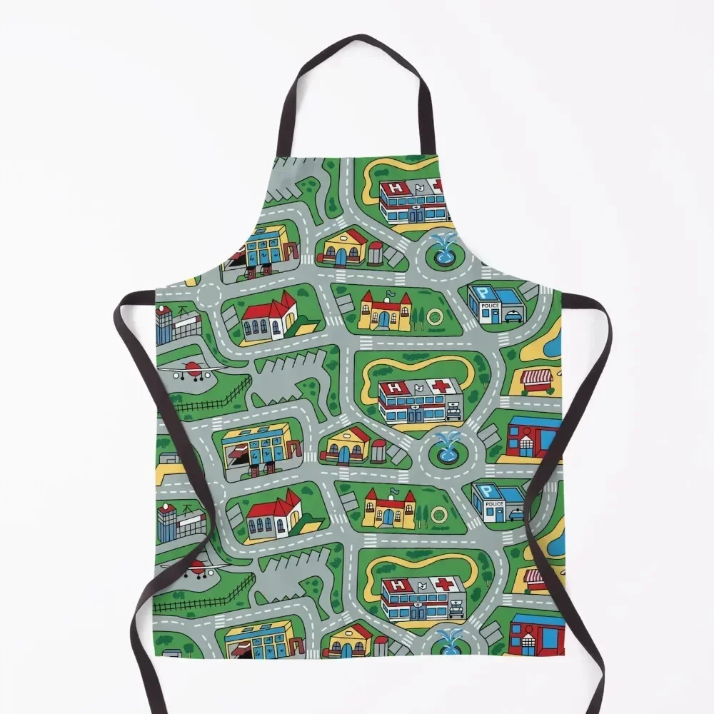 

Car City Carpet Road Rug 90s Nostalgic Toy Apron restaurant accessories Home Cleaning Bib For Kitchen Home And Kitchen Apron